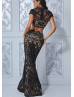 Two Piece Black Crochet Lace Charming Maxi Party Dress